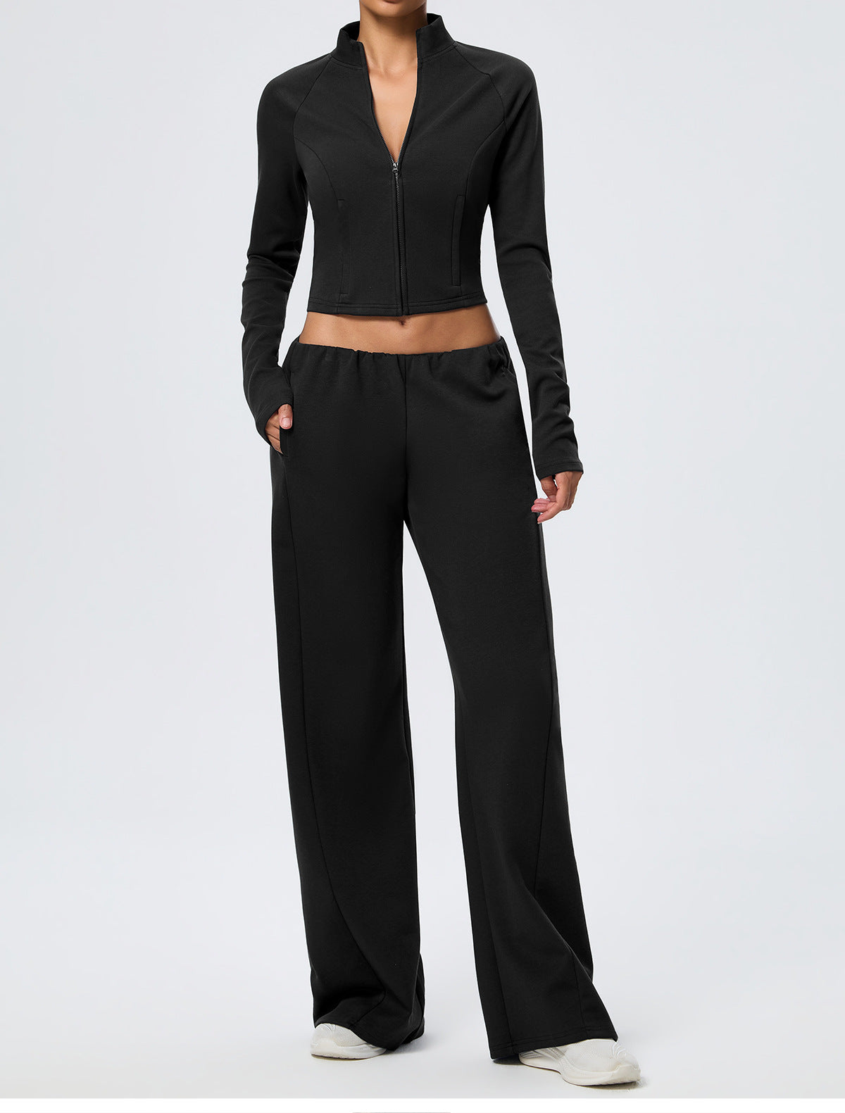 Wholesale Thermal Activewear Set | Cotton-Feel Long-Sleeve Top & Wide-Leg Trousers | fouregg