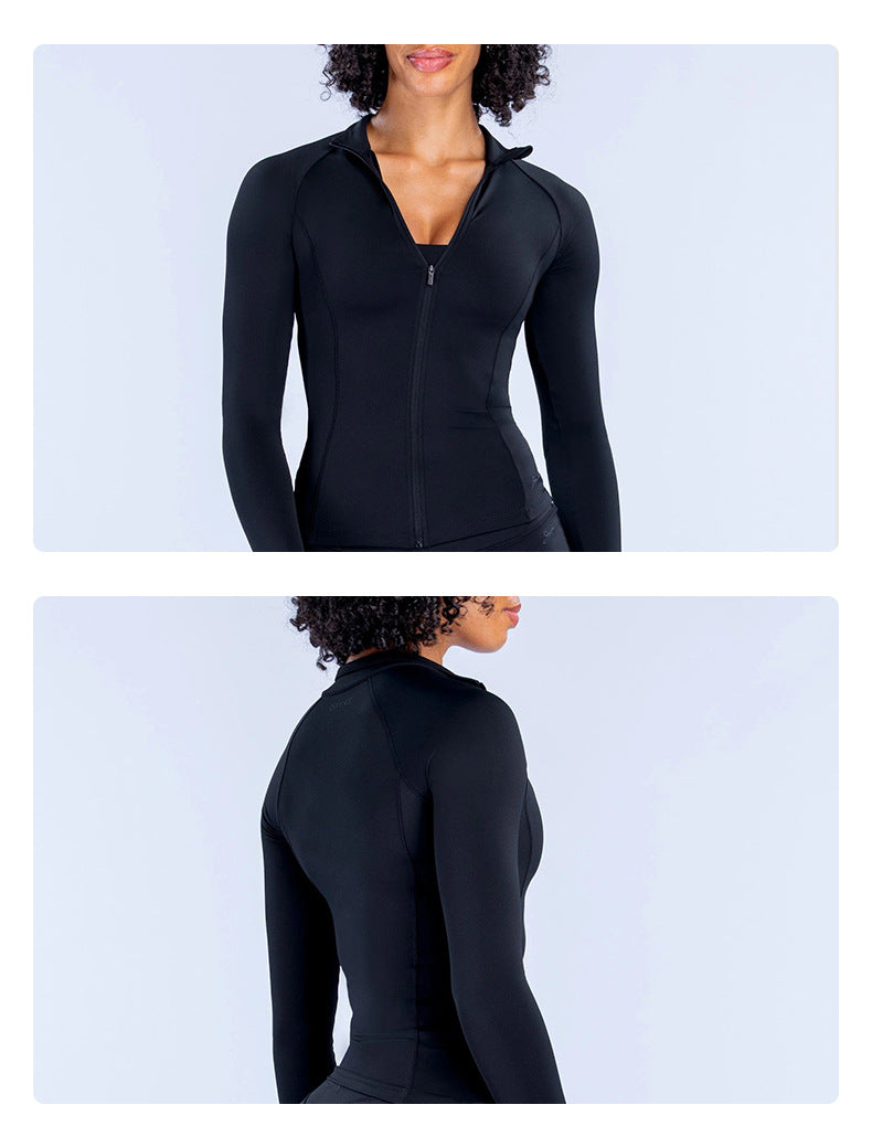 Wholesale Women’s Activewear Set | High-Neck Workout Jacket & Color-Block Yoga Leggings | fouregg