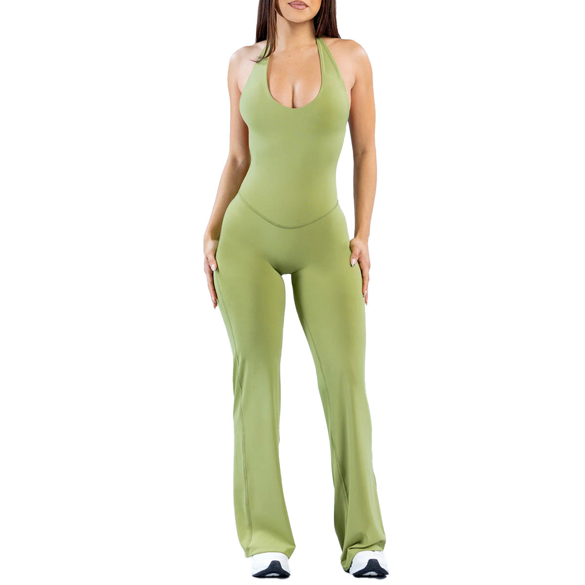 Wholesale Women’s Activewear Jumpsuit | Backless Quick-Dry Halter Flared Workout One-Piece | fouregg