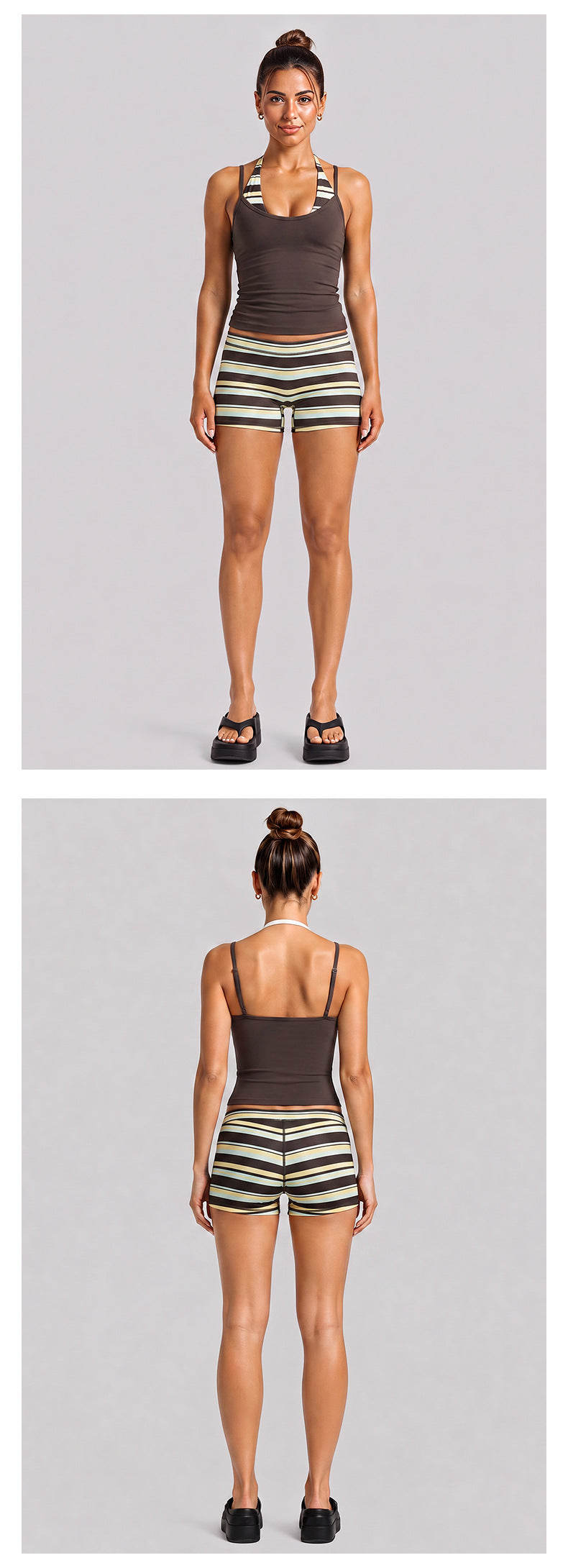 Wholesale Women’s Color-Block Activewear Set | Striped Backless Sports Top & Running Workout Pants | fouregg