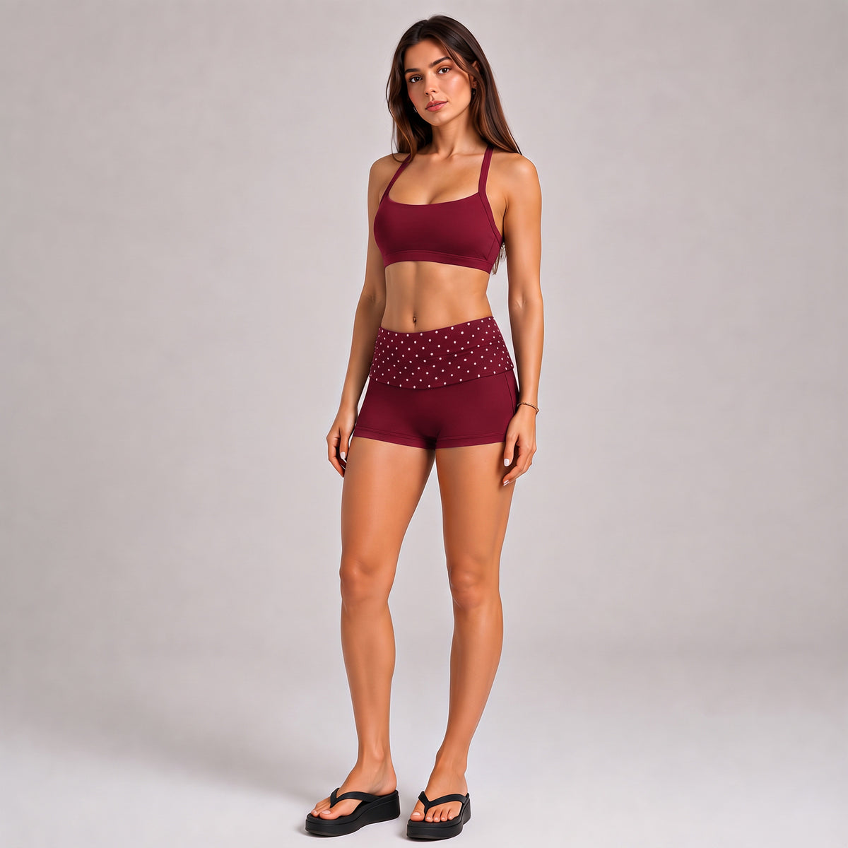 Wholesale Women’s Quick-Dry Activewear Set | Open-Back Halter Bra & Polka Dot Workout Pants | fouregg - Shorts + underwear, Rumba red