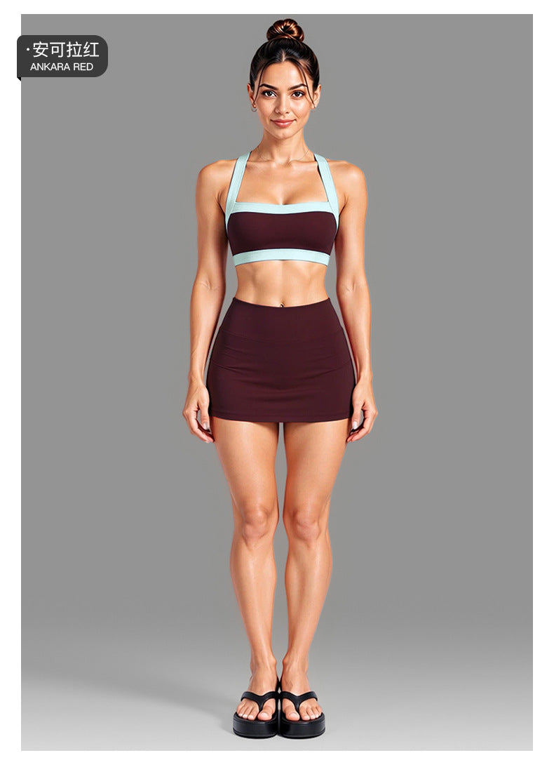 Wholesale Women’s Activewear Set | Color-Block Workout Bra & Low-Waisted Casual Fitness Pants | fouregg