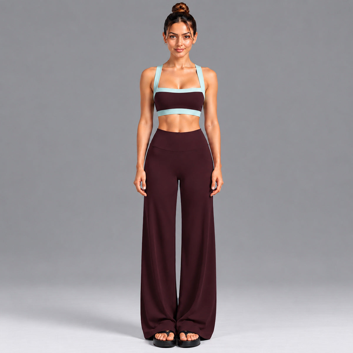 Wholesale Women’s Activewear Set | Color-Block Workout Bra & Low-Waisted Casual Fitness Pants | fouregg - Underwear + Pants Ancolie Red