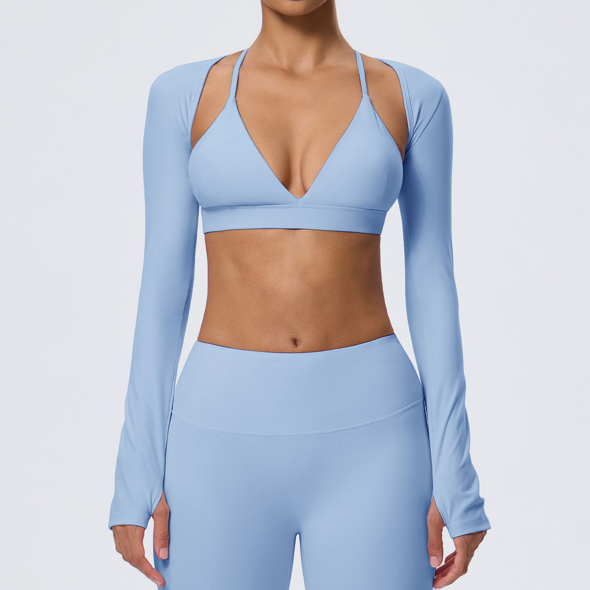 Wholesale Women’s 2-Piece Activewear Set | Bulk Fitted Long-Sleeve Workout & Yoga Wear | fouregg - Misty Blue