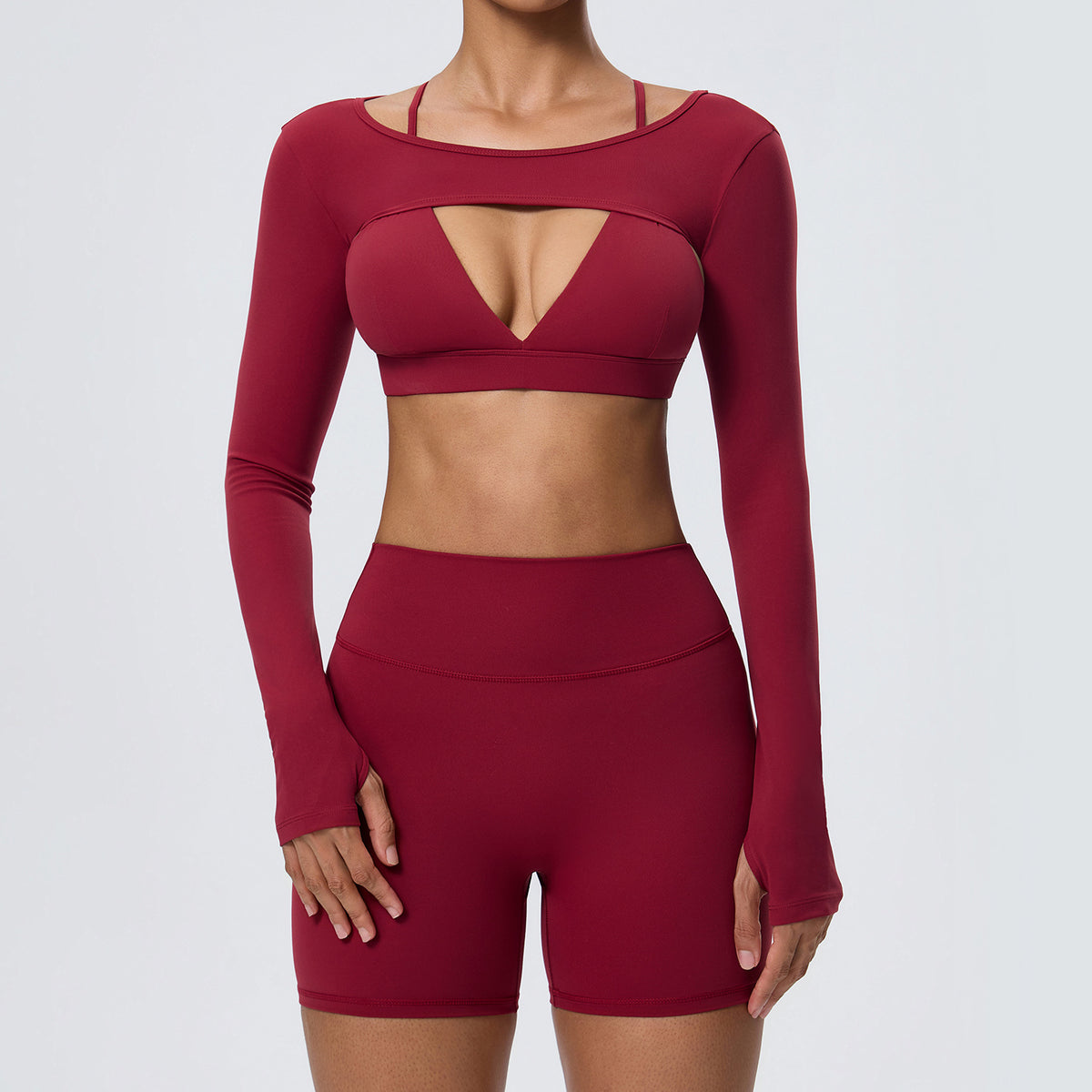 Wholesale Women’s Double-Brushed Yoga Set | Bulk Sports Bra, Sculpting Shorts & Cover-Up | fouregg