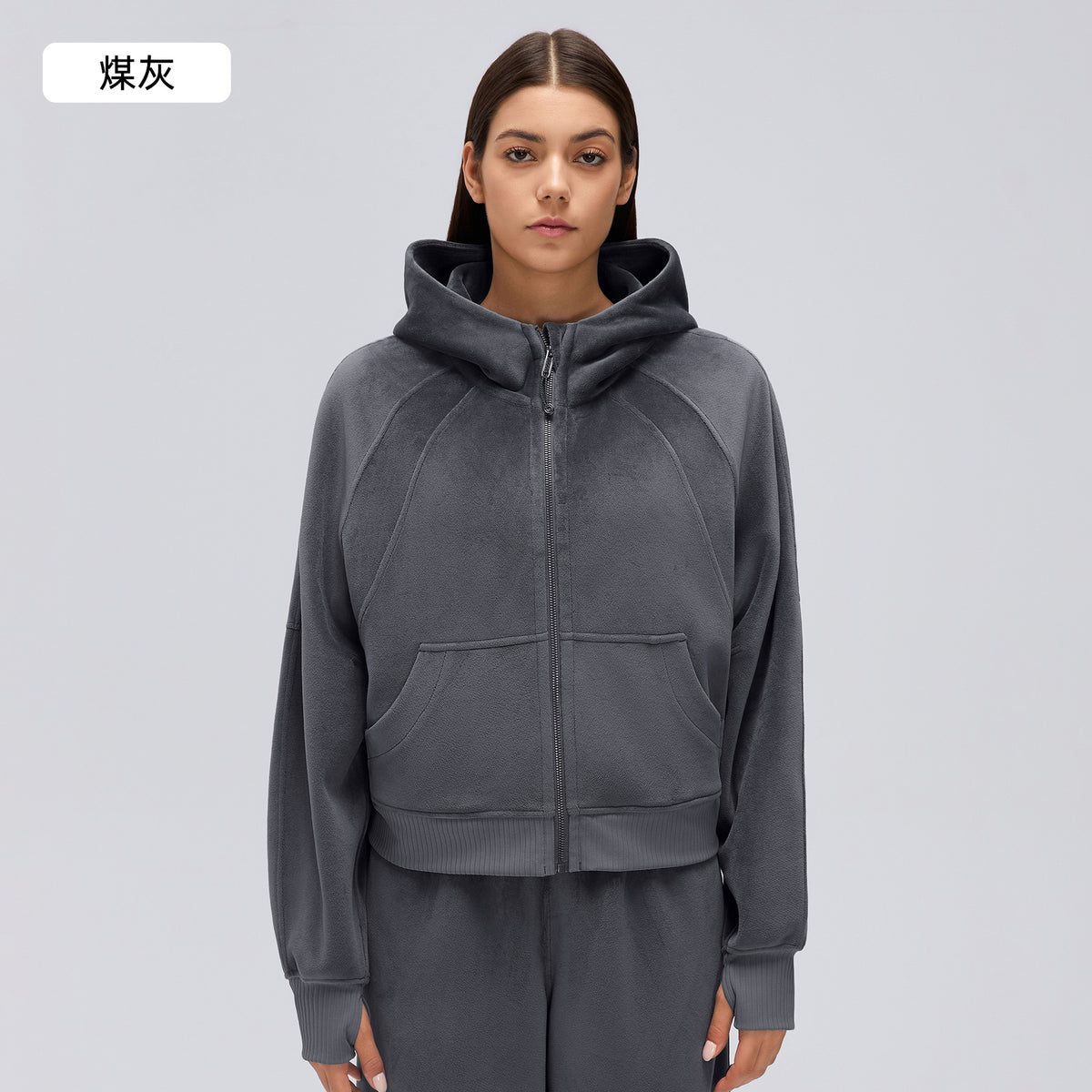 Wholesale Women’s Winter Hoodie Jacket D26119 | Loose-Fit Cropped Casual Sportswear Top | fouregg - Charcoal Gray