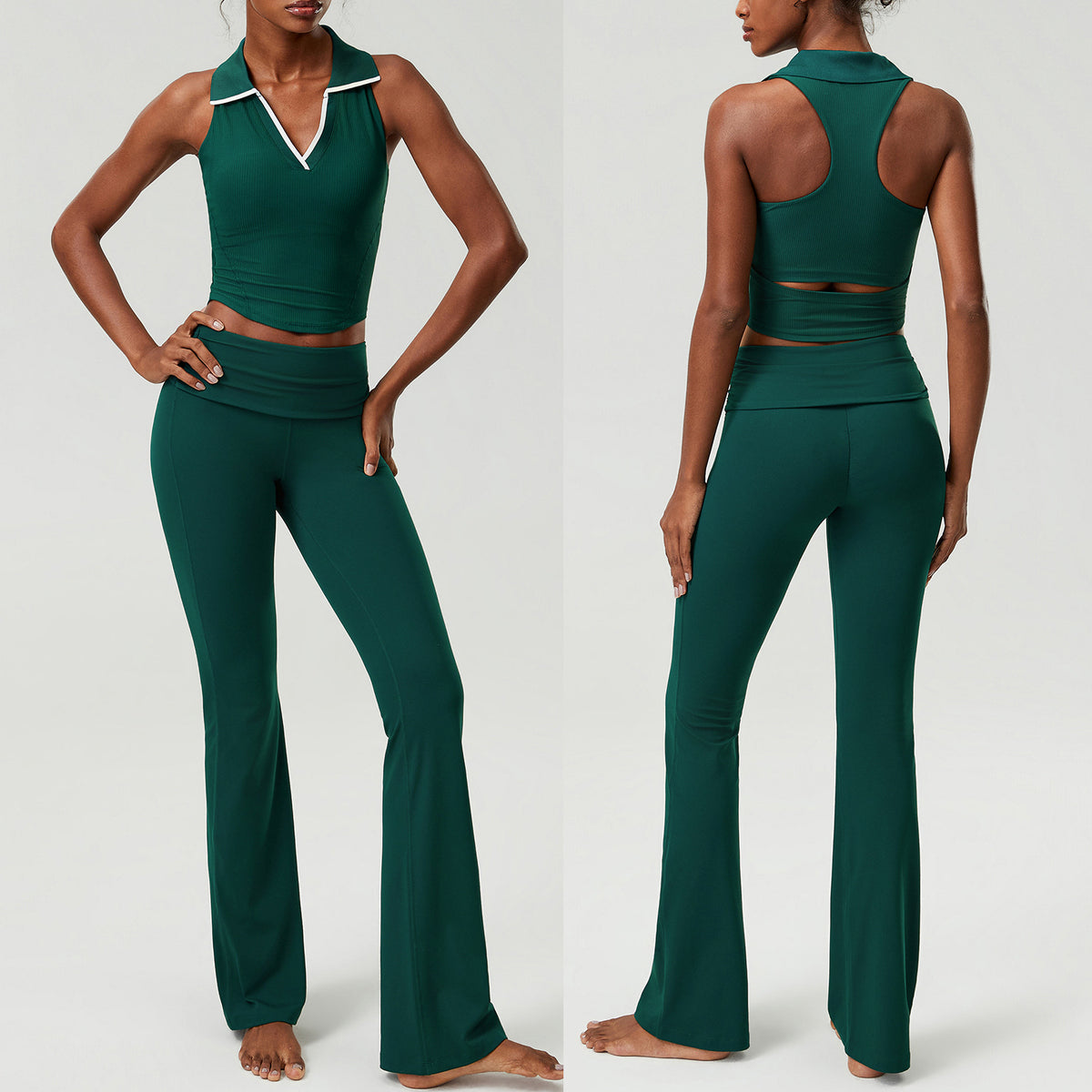 Wholesale Plus Size Women’s 2-Piece Set | Nude-Feel Fitness Wear | fouregg - Vintage Green