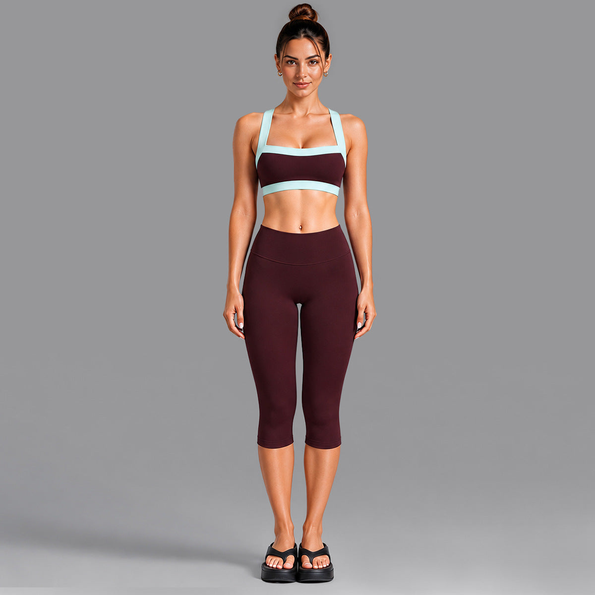 Wholesale Women’s Activewear Set | Contrast-Color Yoga Bra & Pilates Fitness Pants | fouregg - 6231 Underwear + 1554 Mid-Length Pants Ankara Red