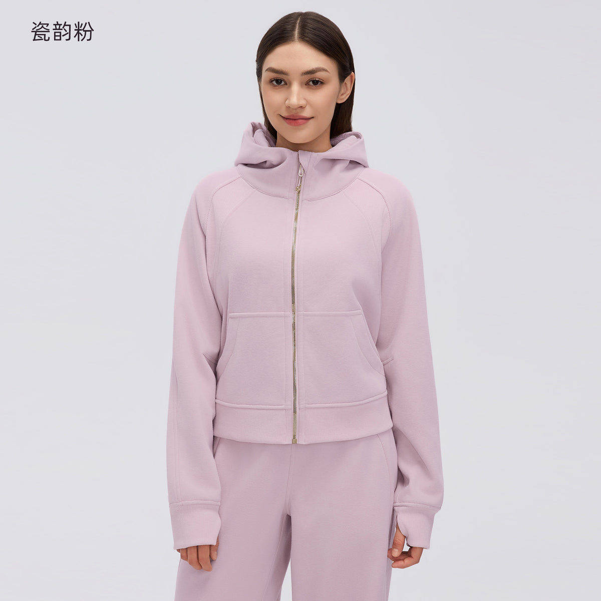 Wholesale Women’s Winter Cropped Hoodie Jacket | Relaxed-Fit Thermal Sportswear for Petite Sizes | fouregg - Porcelain Pink