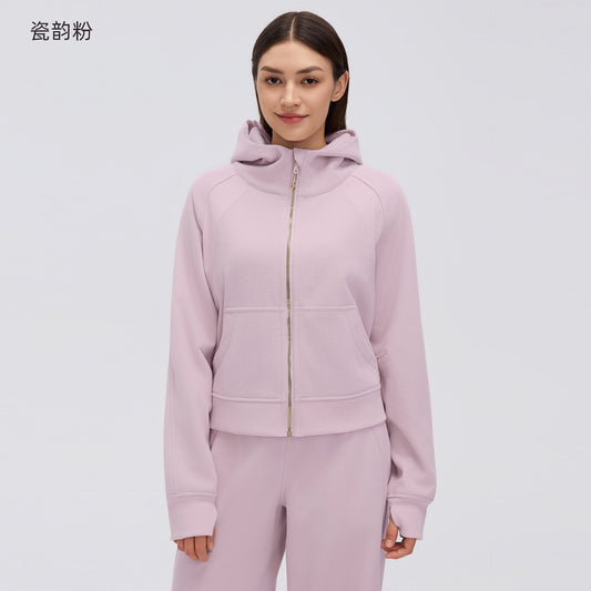 Wholesale Women’s Winter Cropped Hoodie Jacket | Relaxed-Fit Thermal Sportswear for Petite Sizes | fouregg - Porcelain Pink