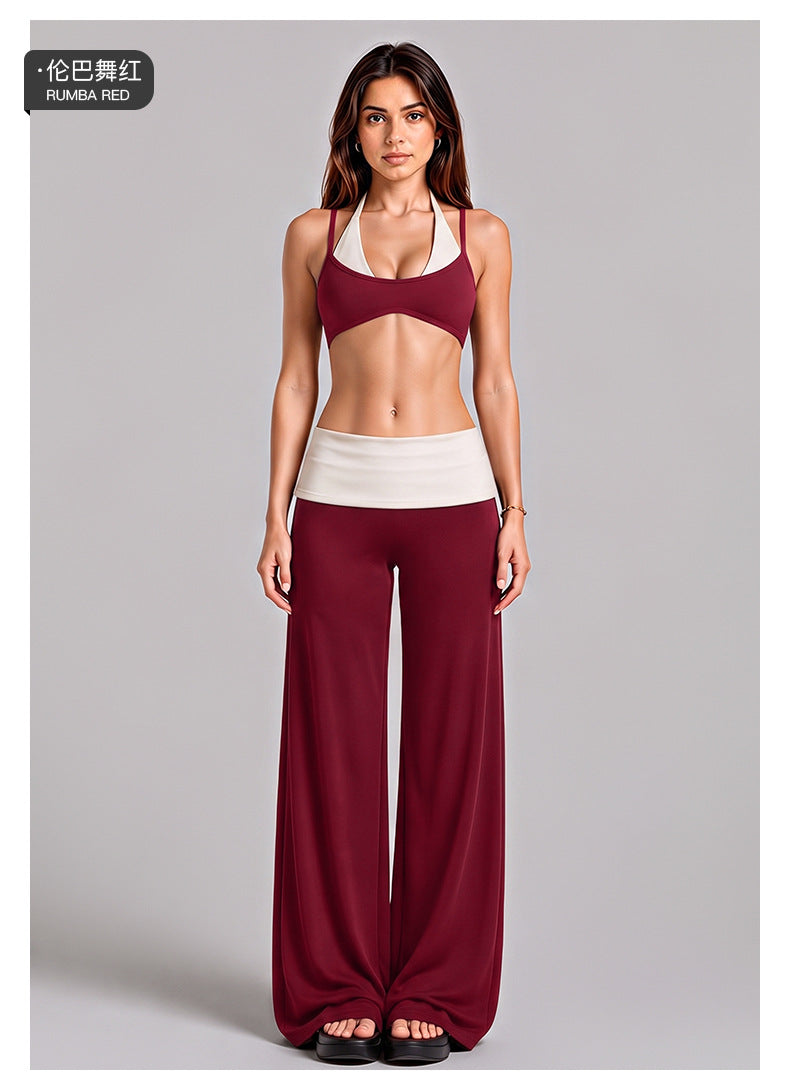 Wholesale Women’s Activewear Set | Backless Halter Bra & Color-Block High-Waisted Yoga Pants | fouregg