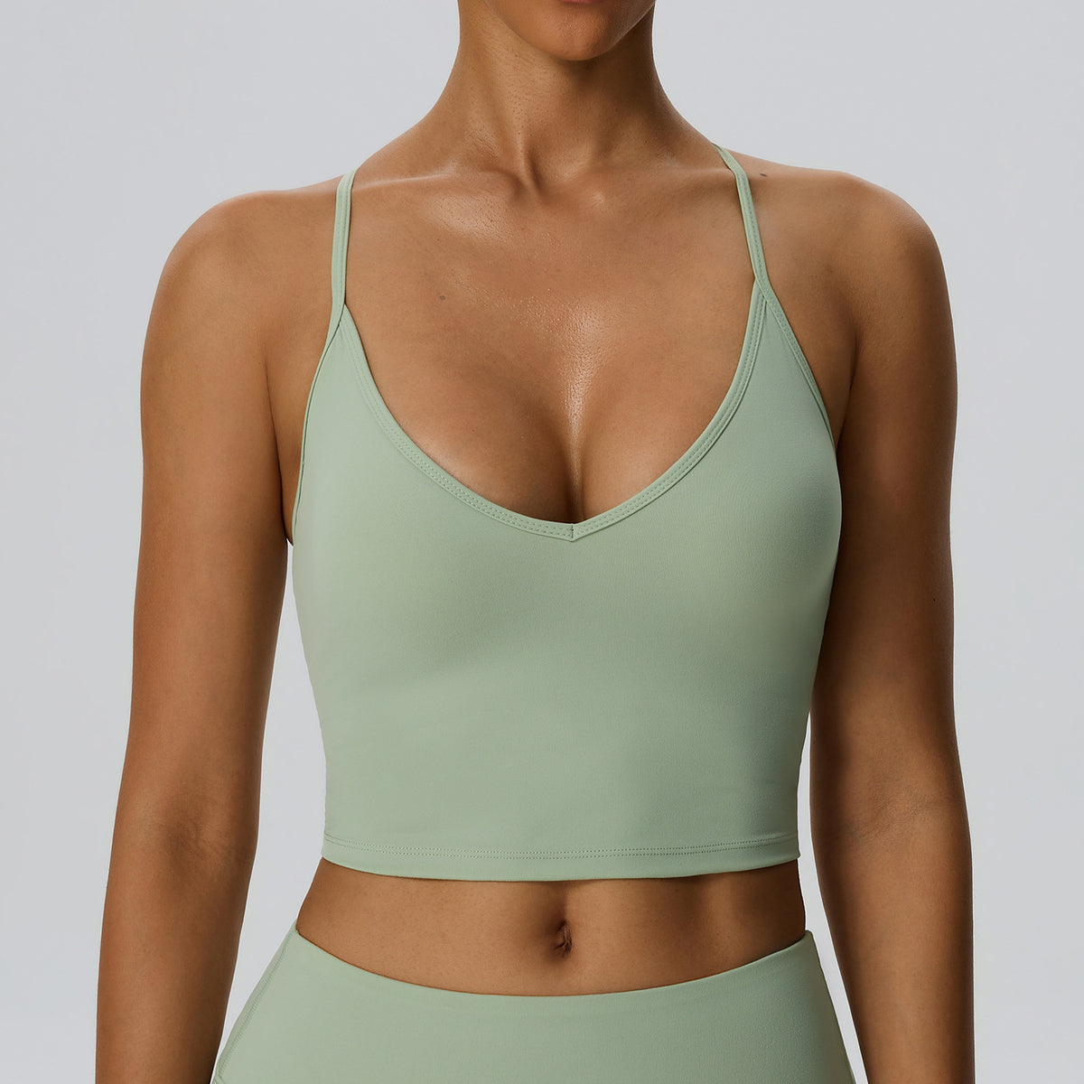 Wholesale Women’s Double-Brushed Sports Bra | Bulk Padded Running & Fitness Tank 62142 | fouregg - Matcha Green