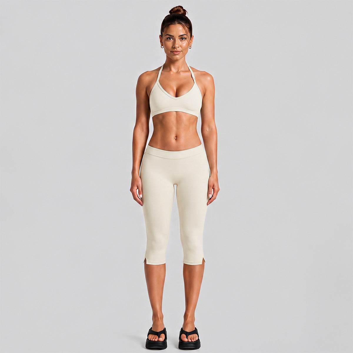 Wholesale Women’s Quick-Dry Activewear Set | Backless Halter Top & Mid-Length Workout Pants | fouregg - Albumen White