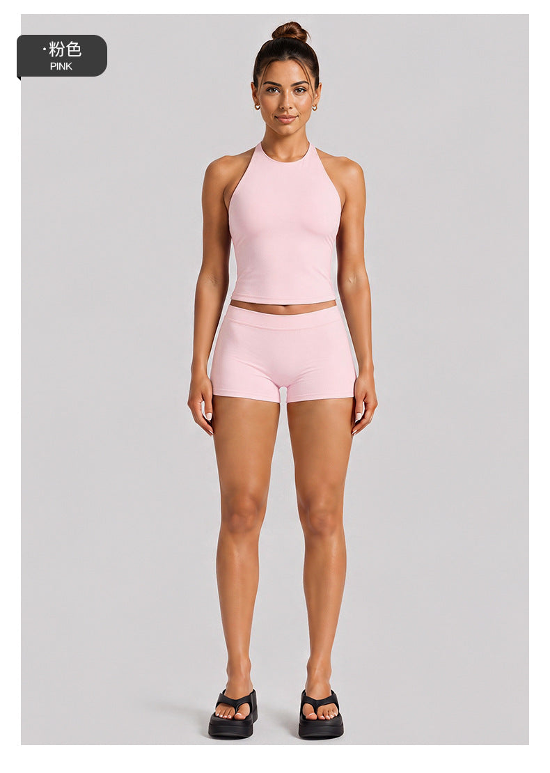 Wholesale Women’s Activewear Set | Halter Neck Workout Top & High-Stretch Pilates Leggings | fouregg