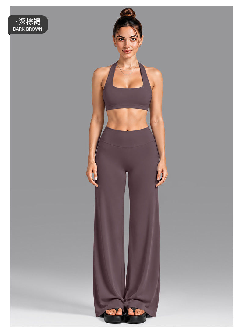 Wholesale Women’s Summer Activewear Set | Built-In Cup Halter Bra & Open-Back Pilates Outfit | fouregg