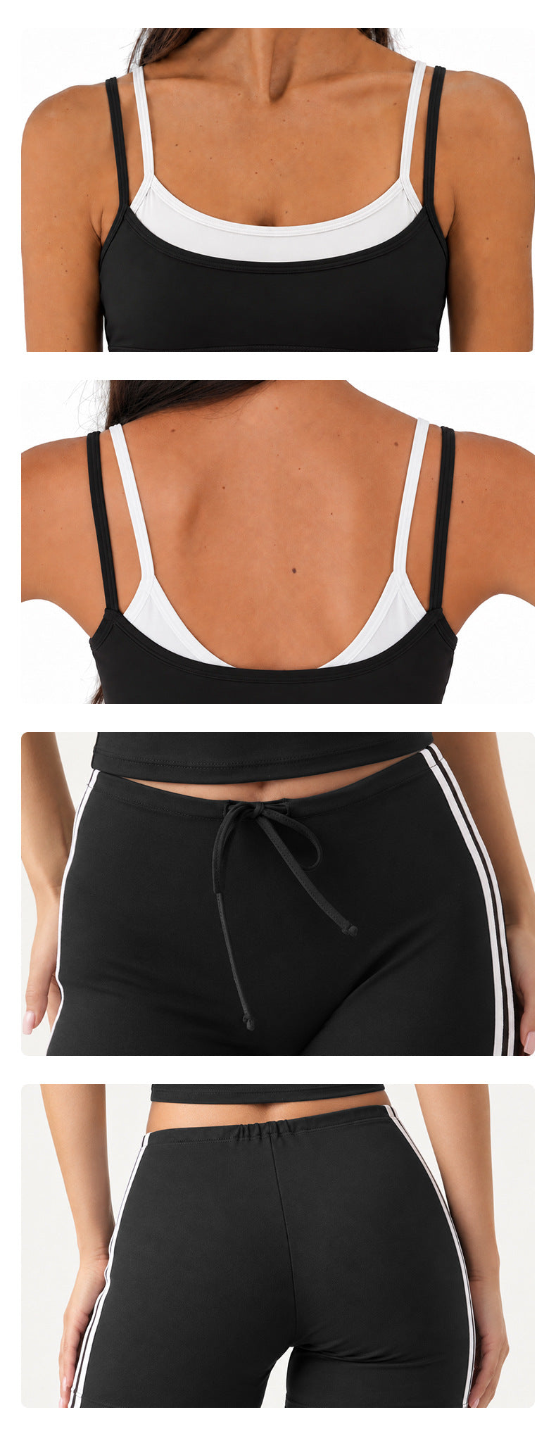 Wholesale Women’s Activewear Set | Double-Layer Contrast Sports Bra & Quick-Dry Workout Leggings | fouregg