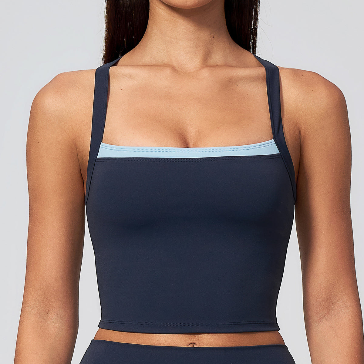 fouregg Nude-Feel Yoga Tank Faux Twinset Criss-Cross Outdoor Fitness Top #6116