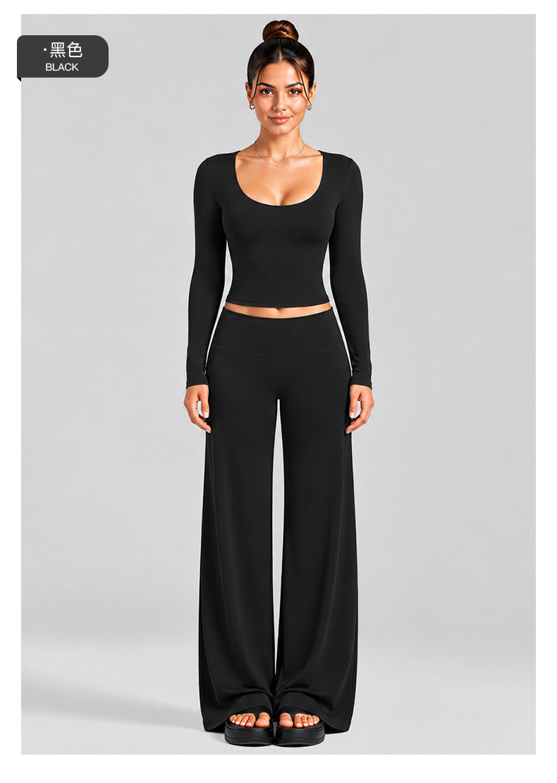 Wholesale Women’s Activewear Set | Fitted Long Sleeve Workout Tee & High-Waisted Fitness Pants | fouregg