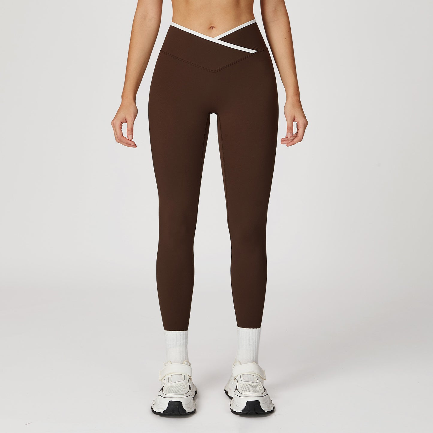 05/2025 Tight yoga pants, crossed high-waisted color-blocking tight pants, women's sports running fitness pants 9253