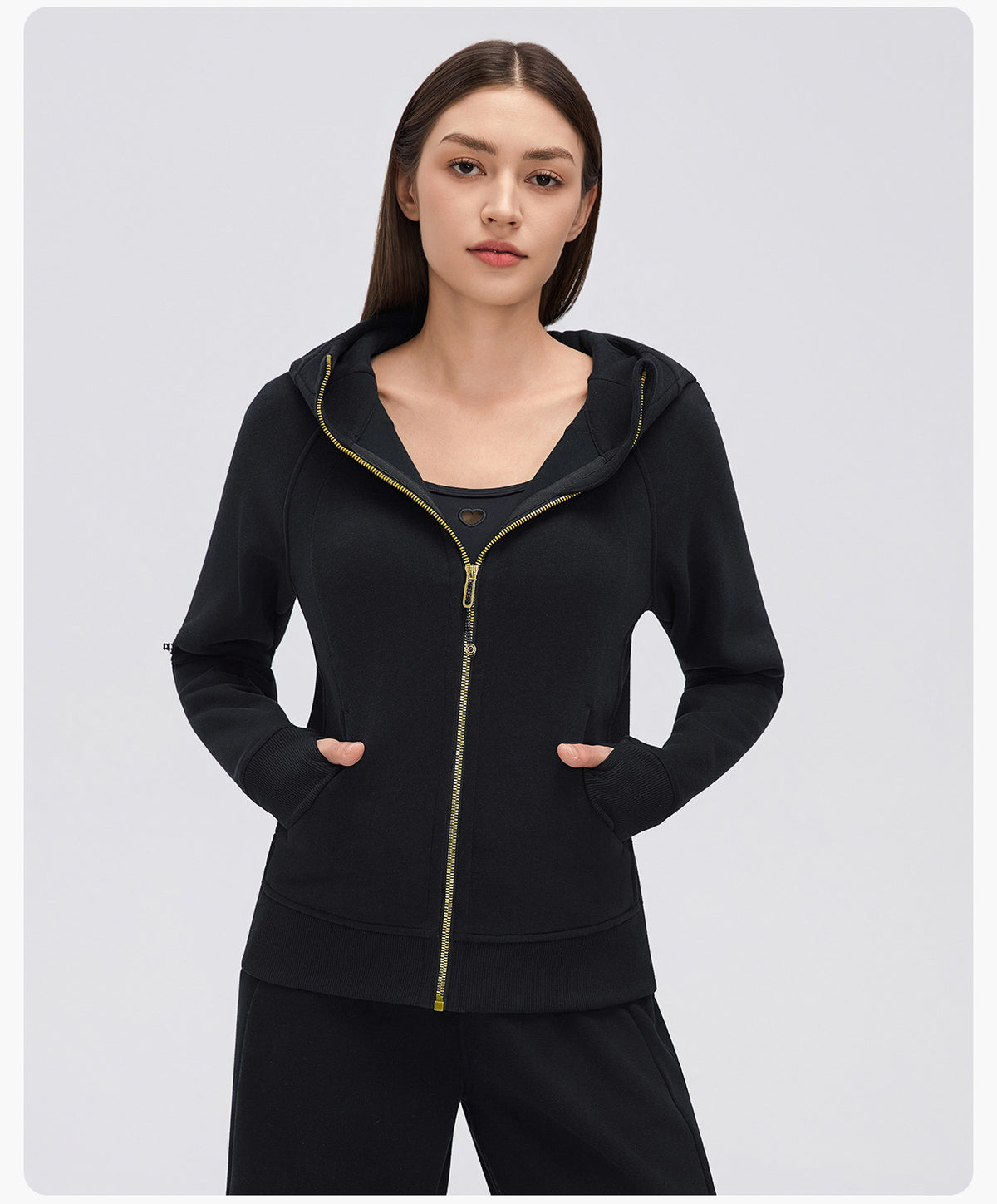 Wholesale Women’s Winter Workout Jacket D26115 | Warm Drawstring Waist Hooded Fitness Top | fouregg