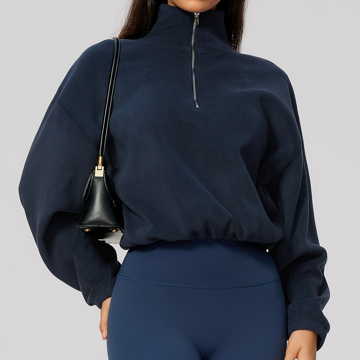 Wholesale Women’s Half-Zip Sports Top | Bulk Relaxed-Fit Color Block Sweatshirt 3619 | fouregg - Mist Blue