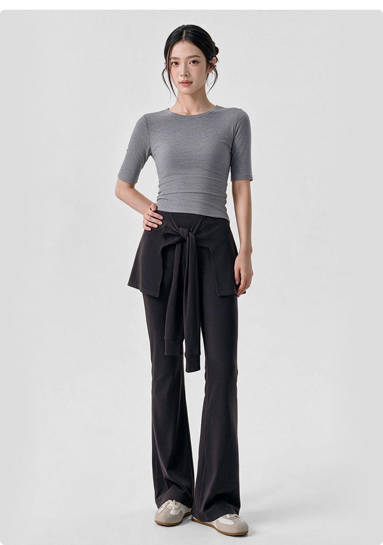 Wholesale Women’s Pilates Flare Leggings | Slimming Draped Wide-Leg Workout Pants | fouregg