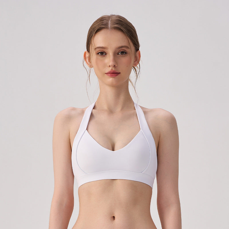 Wholesale Women’s Open-Back Sports Bra | Shockproof Supportive Yoga & Running Crop Top | fouregg - White