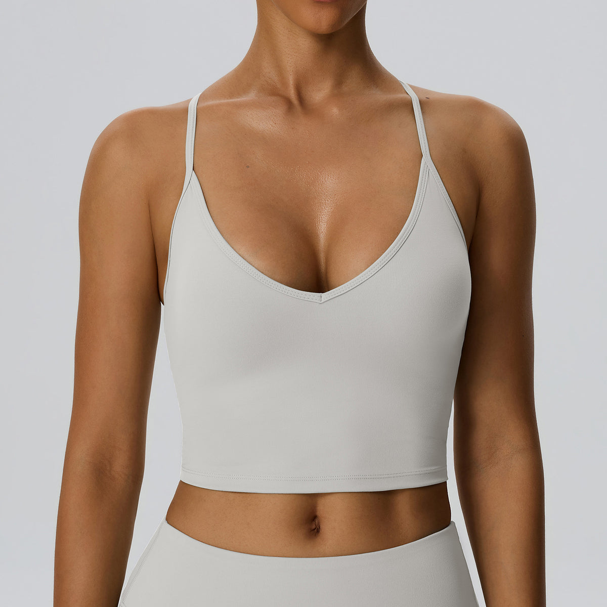 Wholesale Women’s Double-Brushed Sports Bra | Bulk Padded Running & Fitness Tank 62142 | fouregg - Light Gray