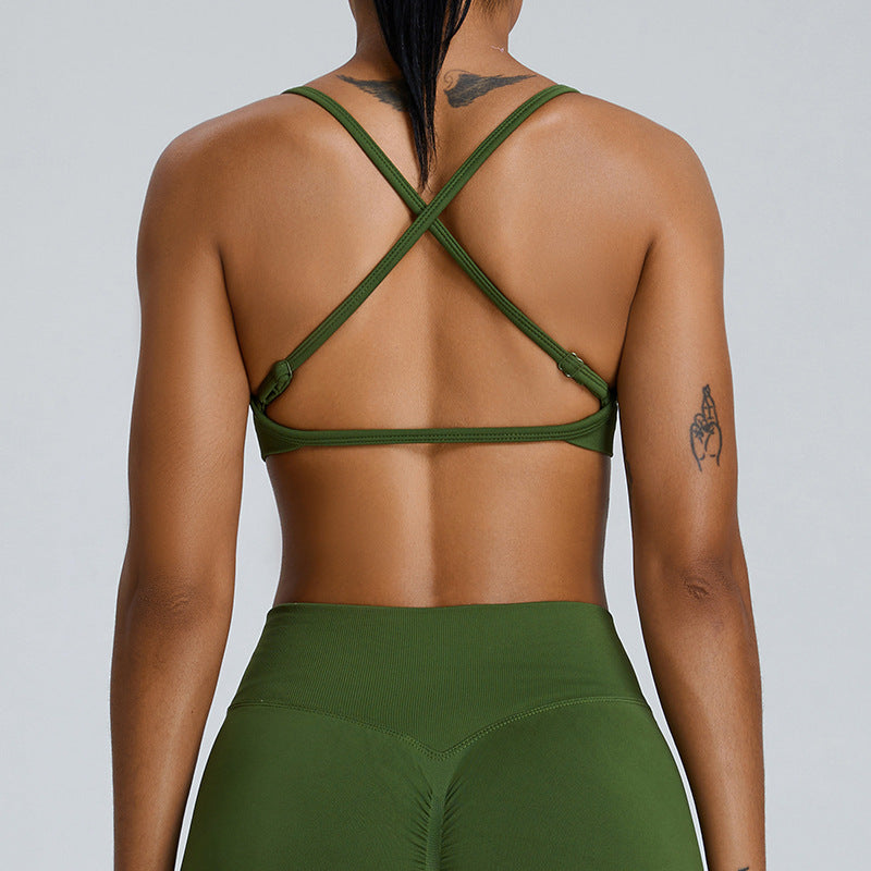 10/2023 Seamless cross-back sports bra underwear women's naked yoga wear running quick dry yoga vest fitness bra