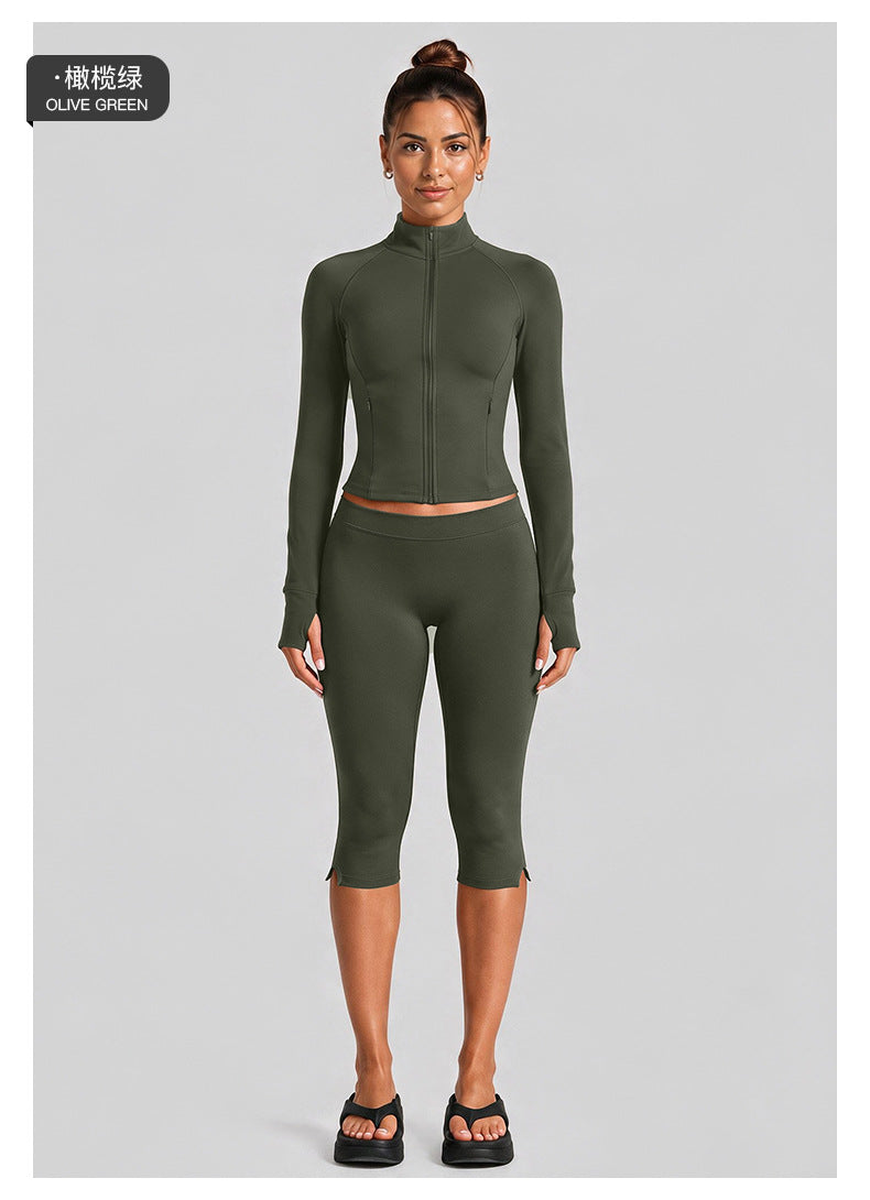 Wholesale Women’s Casual Tracksuit | Fitted Zip-Up Jacket & Versatile Outdoor Running Outfit | fouregg