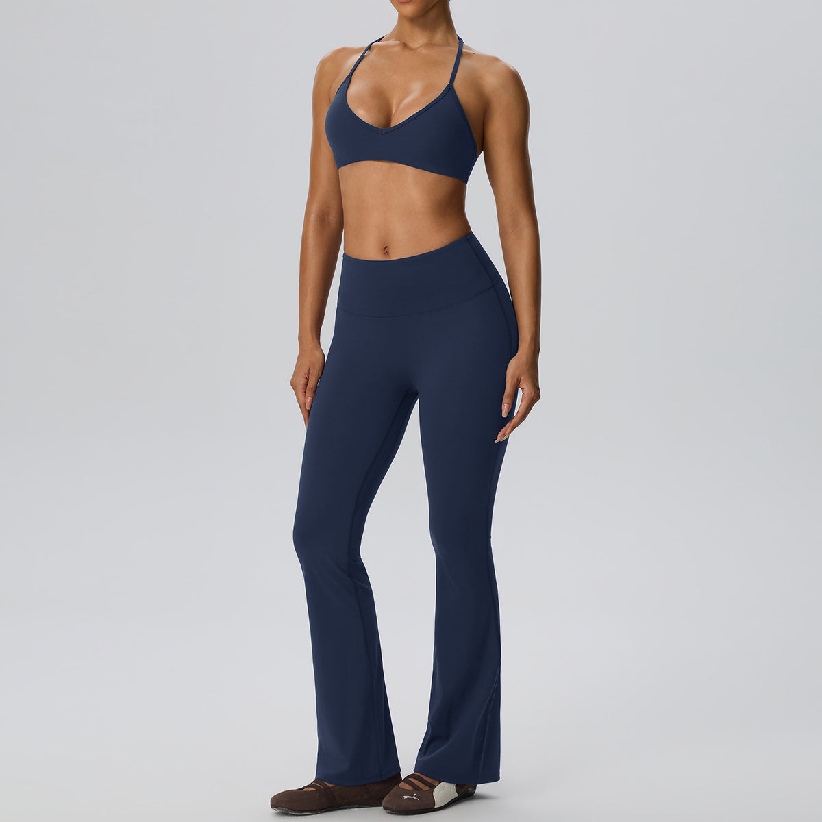 Wholesale Women’s 2-Piece Activewear Set | Double-Brushed Sports Bra & Sculpting Yoga Pants | fouregg - Navy Blue