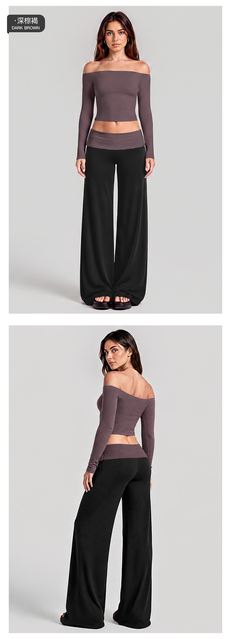 Wholesale Women’s Activewear Set | One-Shoulder Long Sleeve Top & High-Waisted Casual Yoga Pants | fouregg