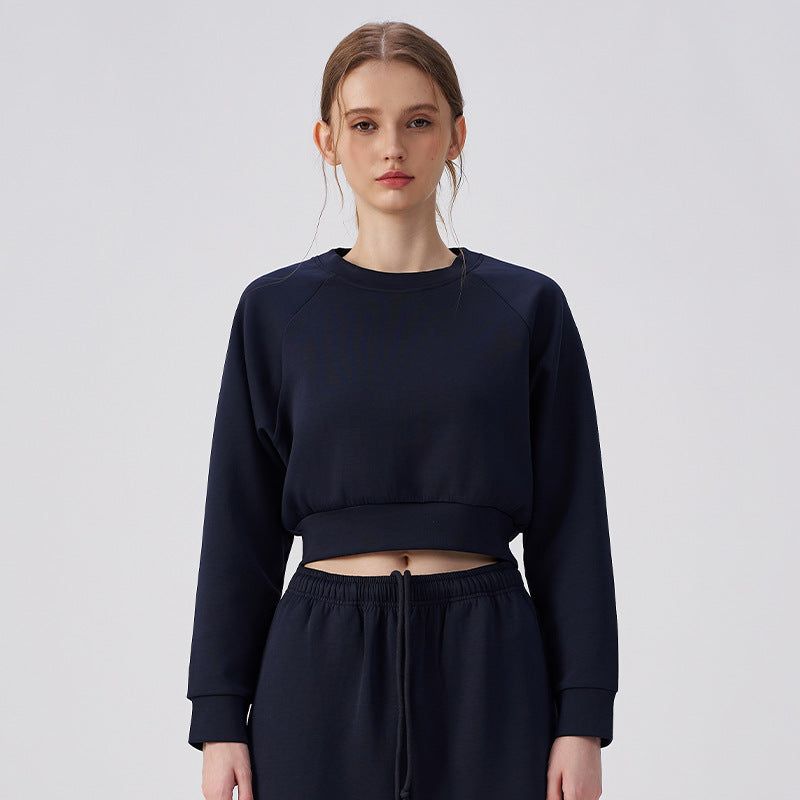 Wholesale Women’s Cropped Sweatshirt | Bulk Pilates & Outdoor Activewear | fouregg - Navy Blue