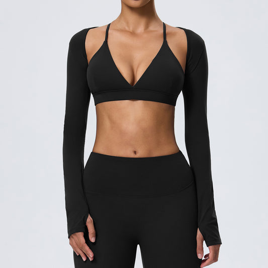 Wholesale Women’s 2-Piece Activewear Set | Bulk Fitted Long-Sleeve Workout & Yoga Wear | fouregg - Black
