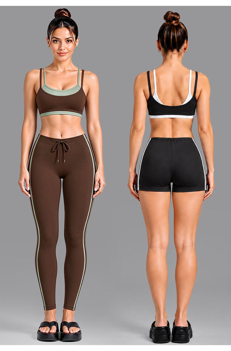 Wholesale Women’s Activewear Set | Double-Layer Contrast Sports Bra & Quick-Dry Workout Leggings | fouregg