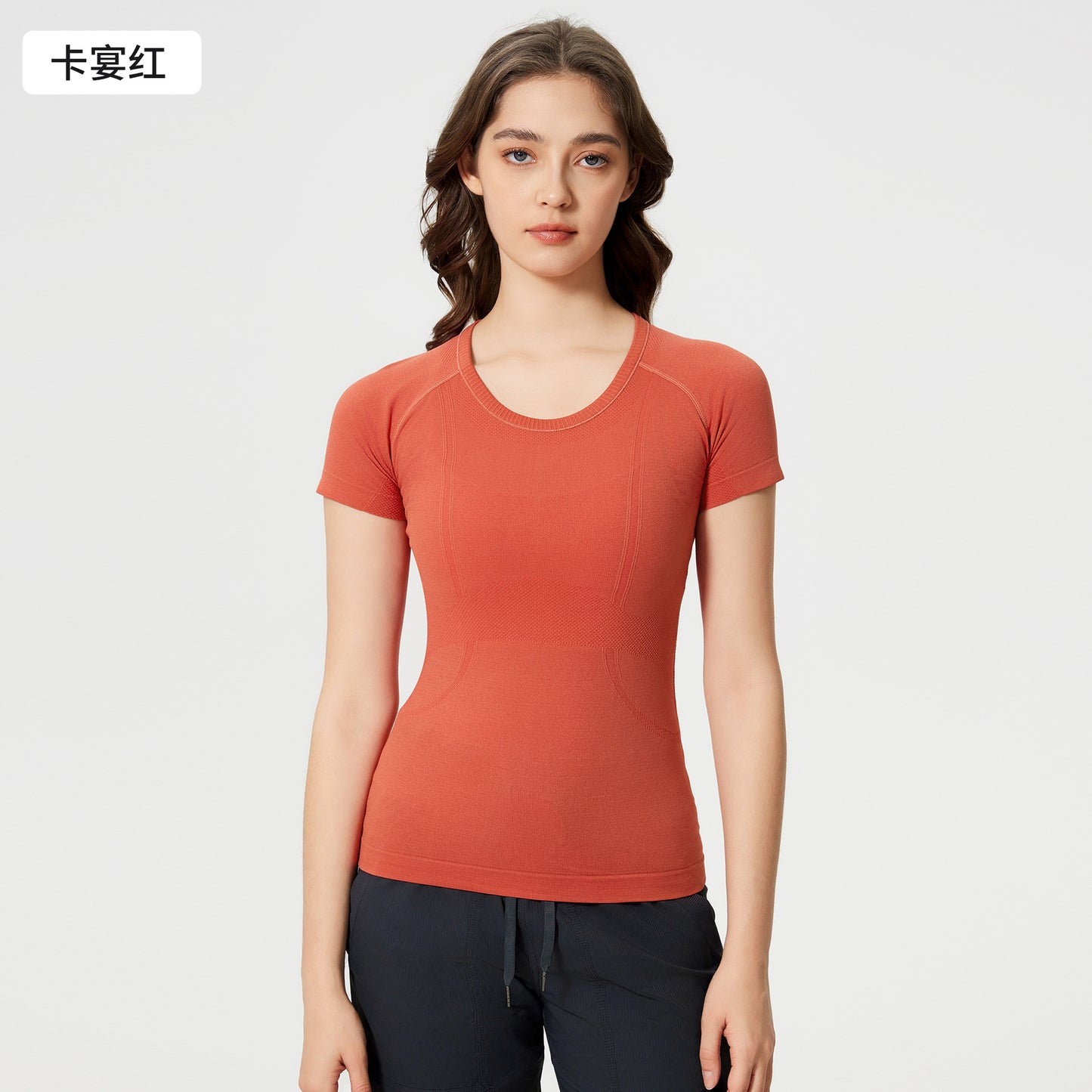 12/2024 Summer slim show thin round neck breathable seamless sports T-shirt running fitness yoga top short sleeve women S2067