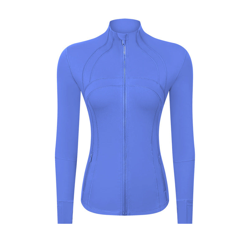 2023.09 renew 24 colors yoga sports jacket women's brocade ammonia elastic zipper running yoga long-sleeved top