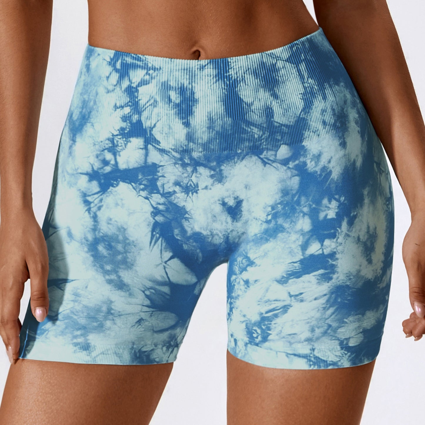 digital printing seamless yoga shorts belly control fitness pants women's hip-lifting high-waist sports shorts 7346