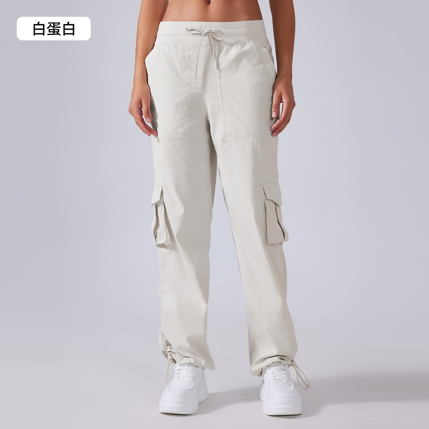 12/2024 New lightweight quick dry outdoor running pants women draw rope large pocket wide leg cargo casual pants D25001