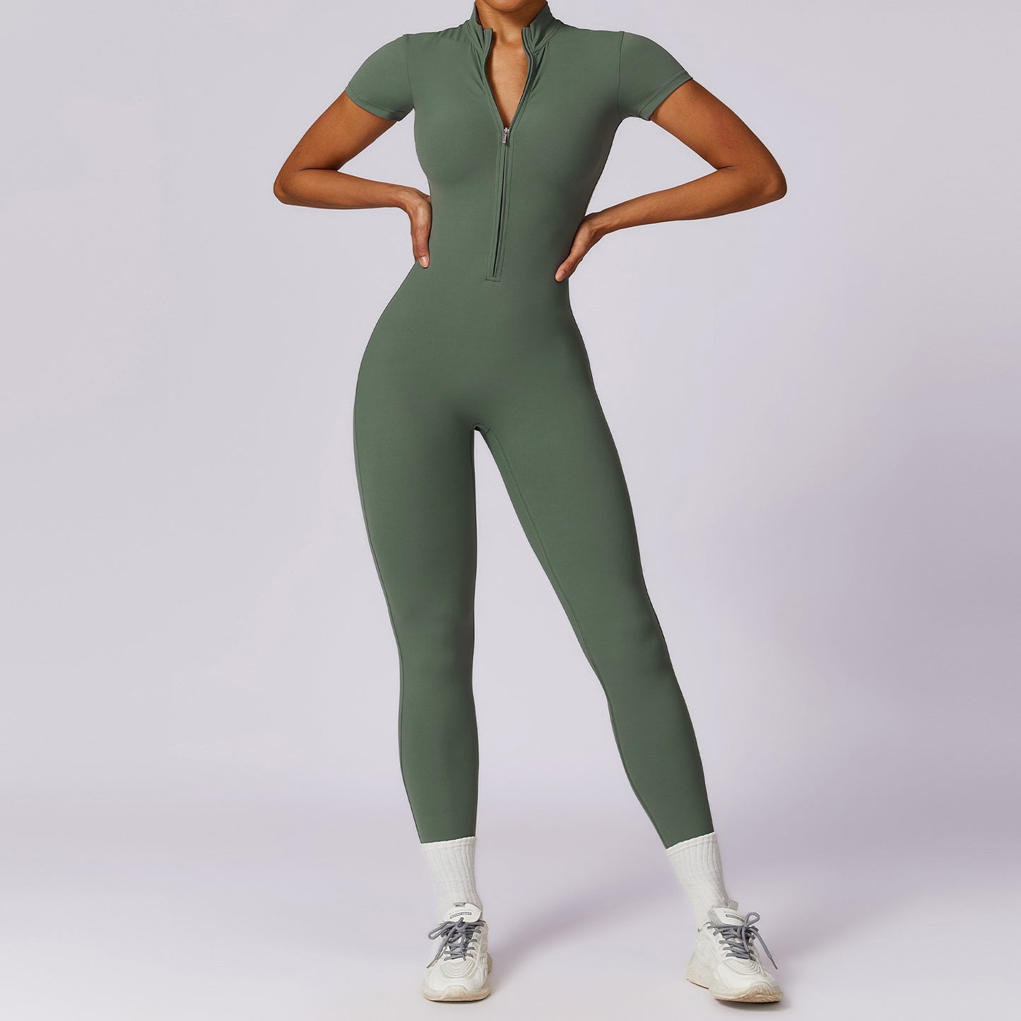 02/2024 zipper short-sleeved naked yoga jumpsuit women's outerwear fitness sports jumpsuit 8305