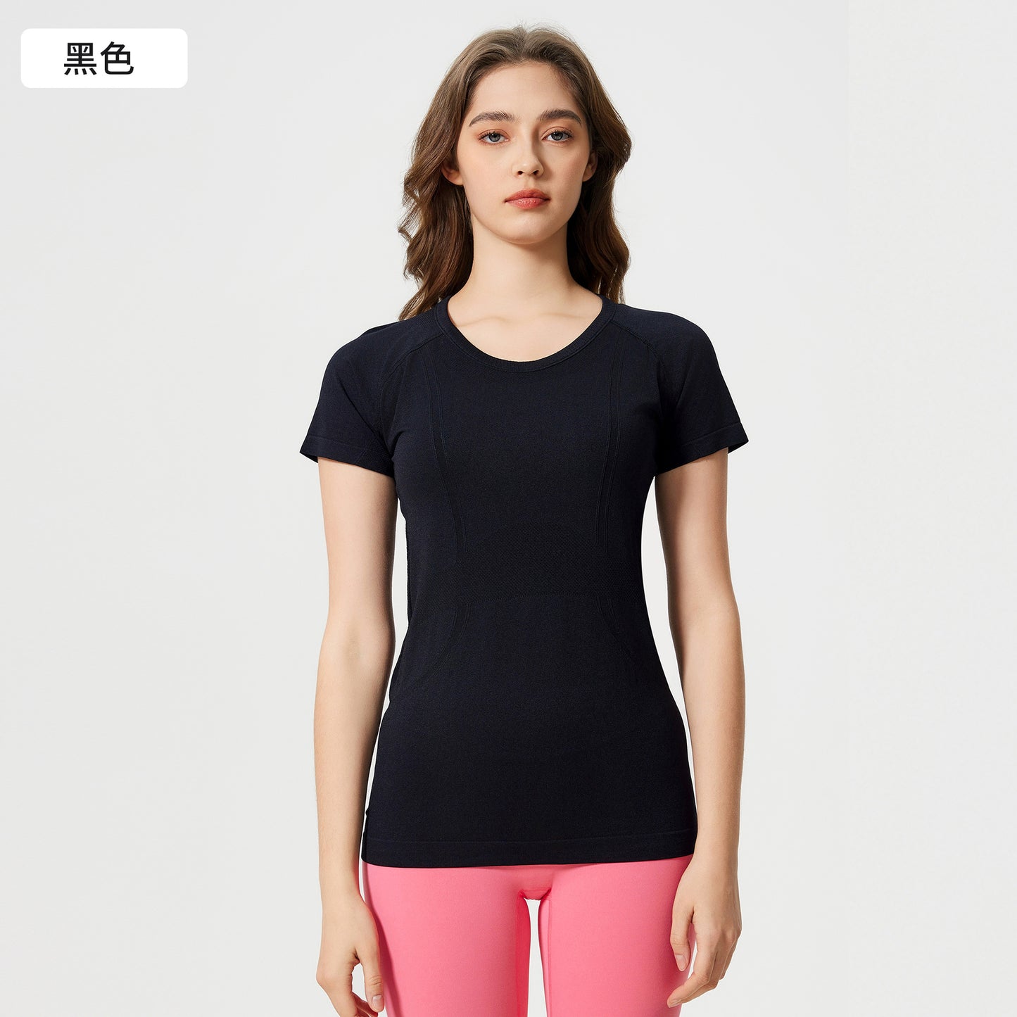 12/2024 Summer slim show thin round neck breathable seamless sports T-shirt running fitness yoga top short sleeve women S2067