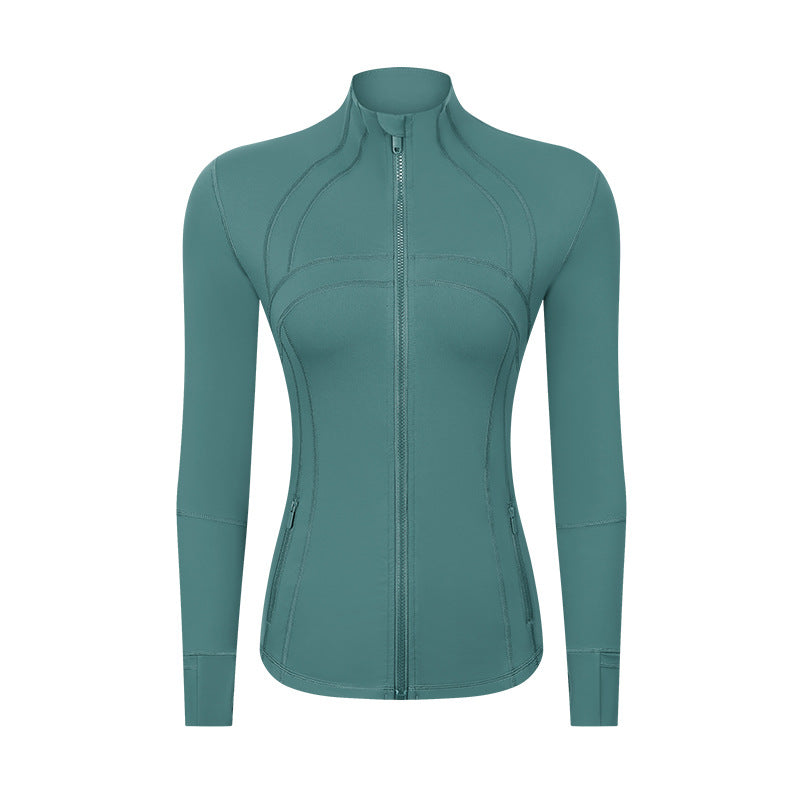 2023.09 renew 24 colors yoga sports jacket women's brocade ammonia elastic zipper running yoga long-sleeved top