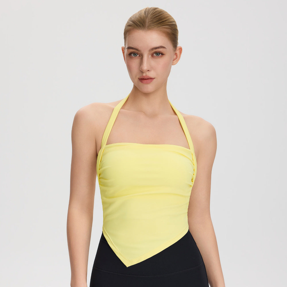 Custom Logo 62104 Halter Bra | Low MOQ Wholesale | Sexy Backless Yoga Top with Pads | fouregg