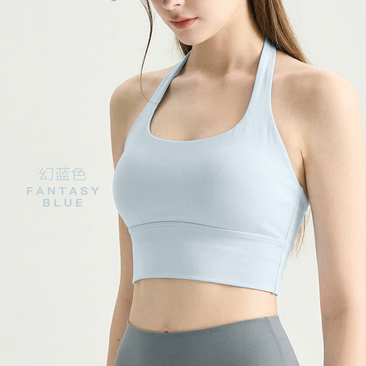 03/2026 Halter neck fitness vest yoga sports bra twisted backless fitness sports bra with fixed cups