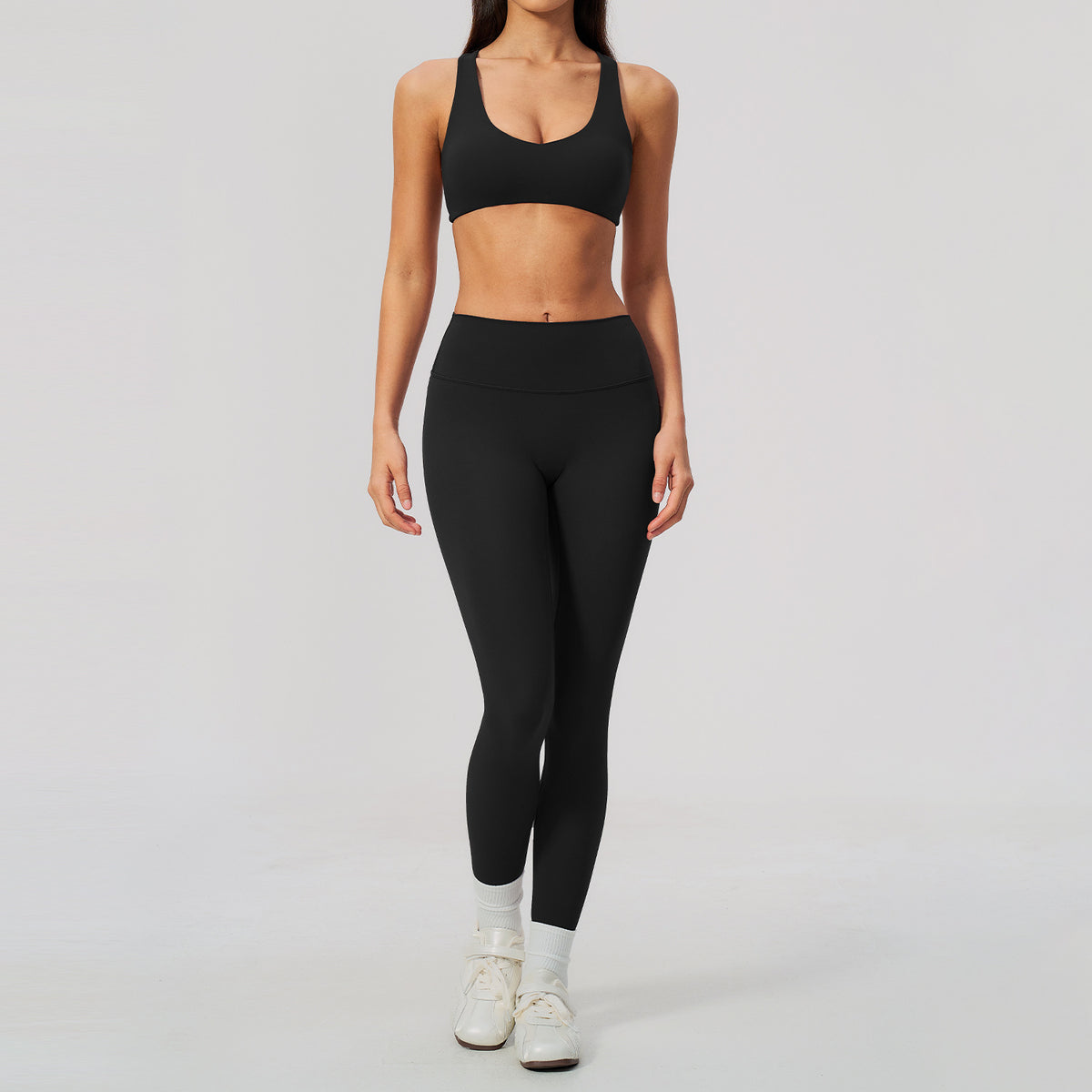 Wholesale Soft-Brushed V-Neck Top & Capri Set | High-Waist Butt-Lifting | fouregg