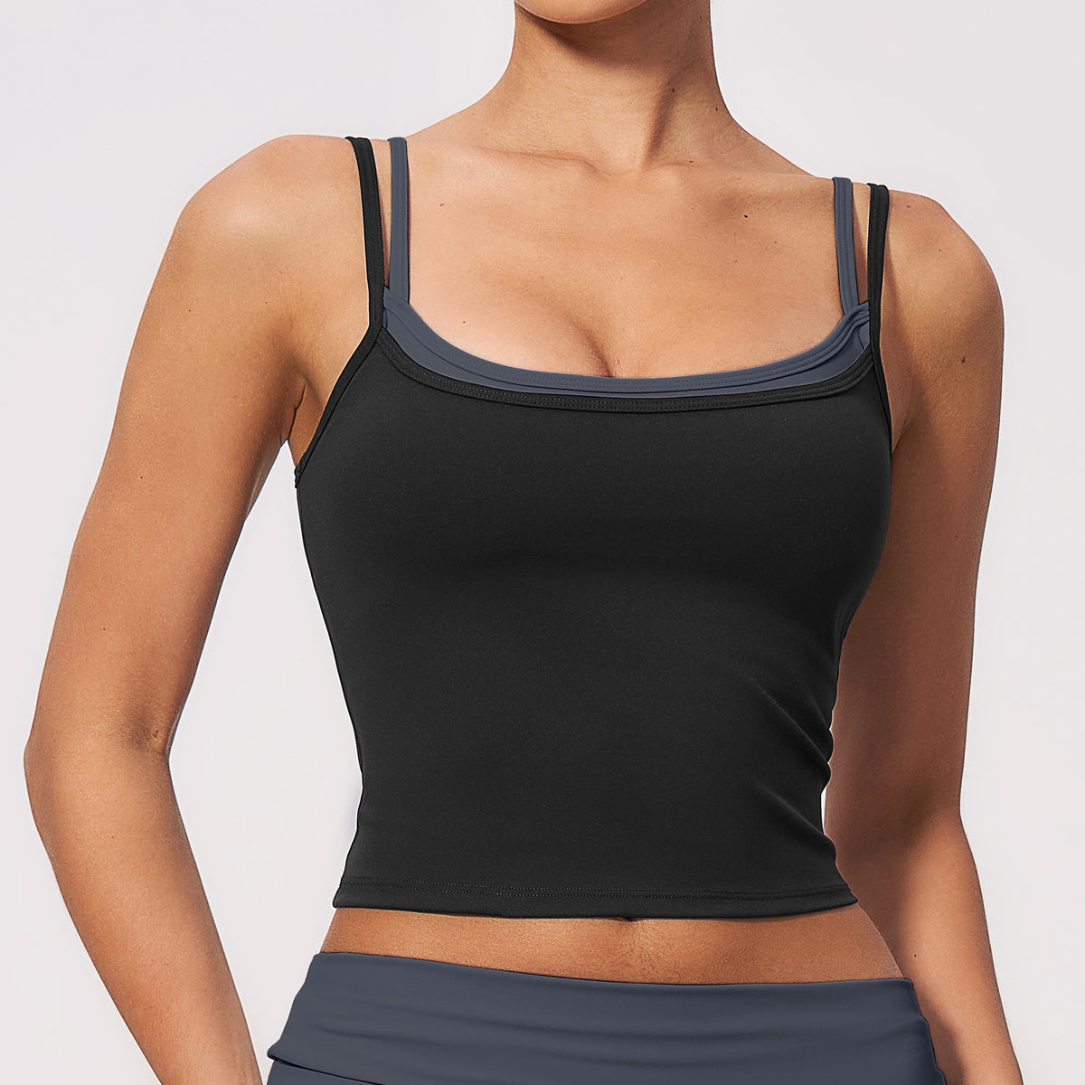 Wholesale Color-Block Faux Two-Piece Yoga Tank Top | Running & Fitness Top 2570 | fouregg