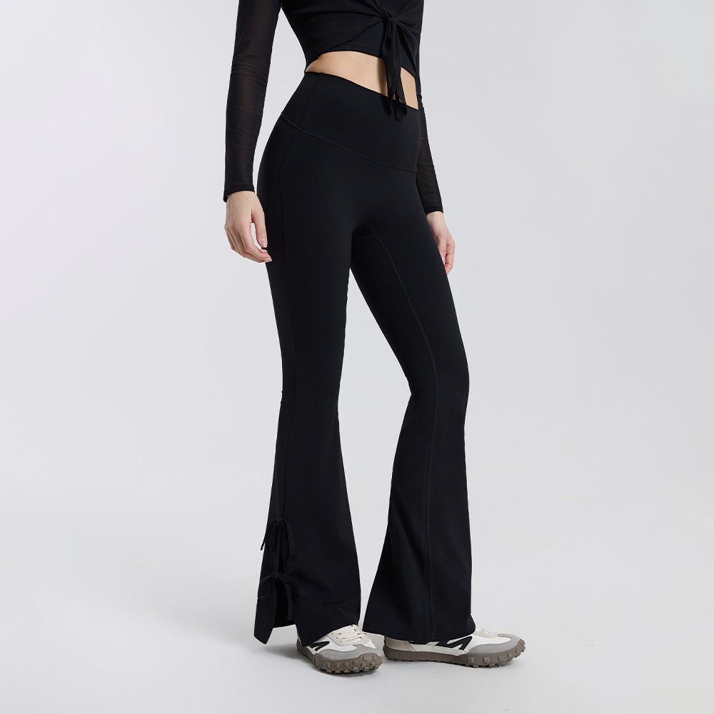 OEM/ODM Sculpting Flare Leggings | High-Waist Butt-Lift Slim-Fit Fitness Pants with Bow-Knot Detail | Custom Logo