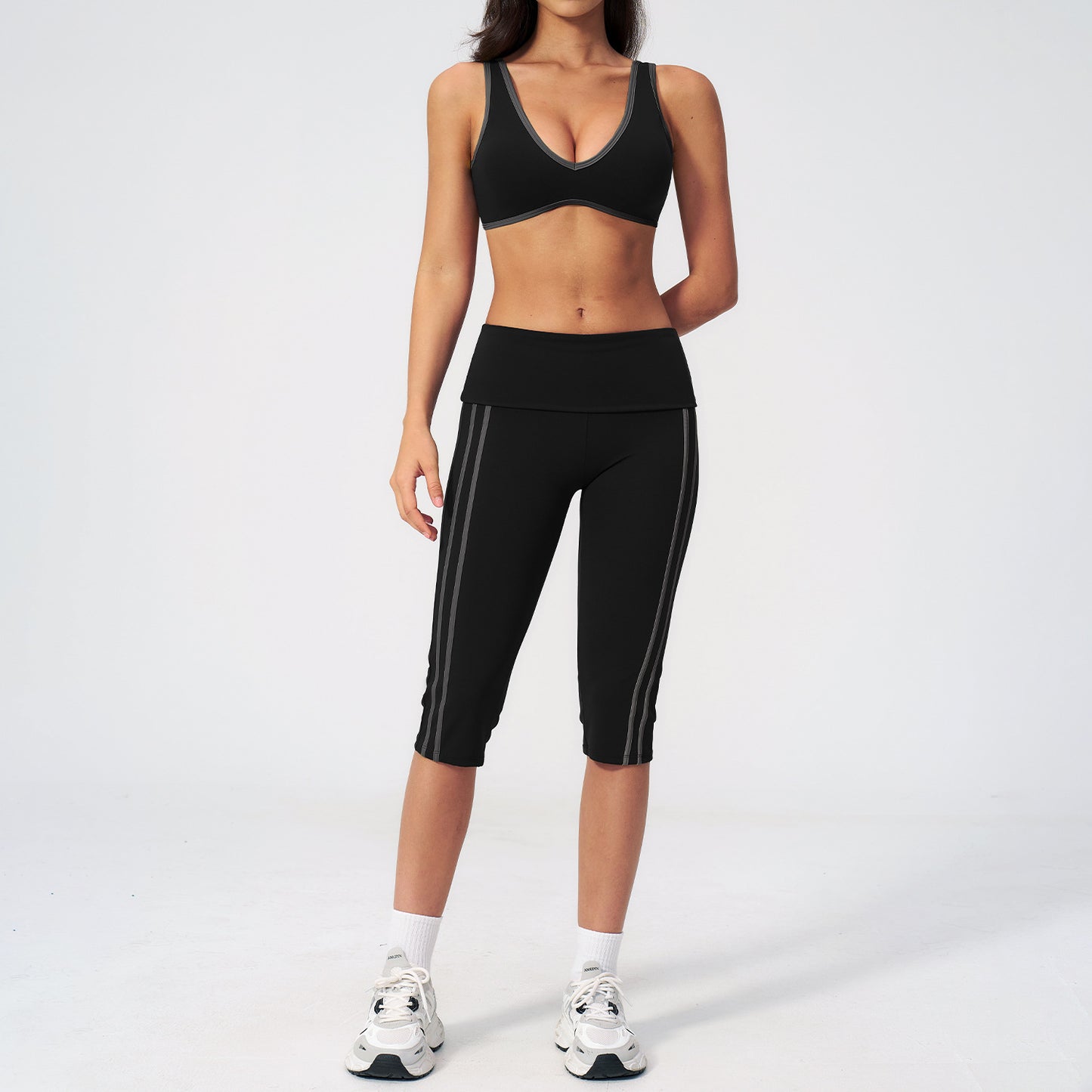 Custom Private Label 3588 New High Elasticity Fold-Over Waistband Yoga Set | Naked-Feel | Wholesale | fouregg