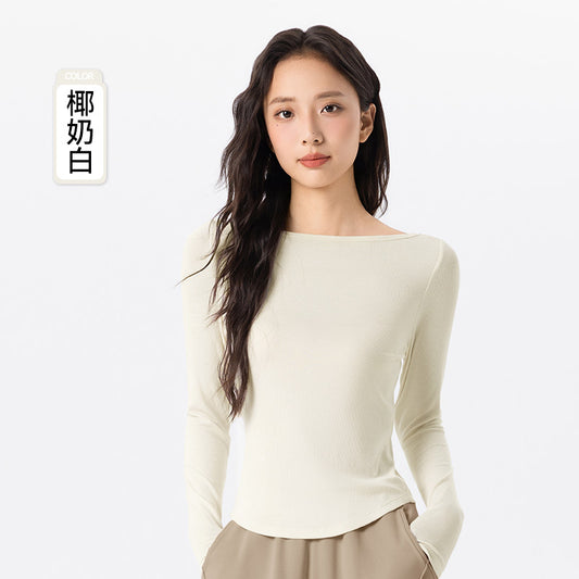 09/2025 Modal long-sleeved yoga wear for women, soft, comfortable, breathable, fitness t-shirt, slimming Pilates sports top