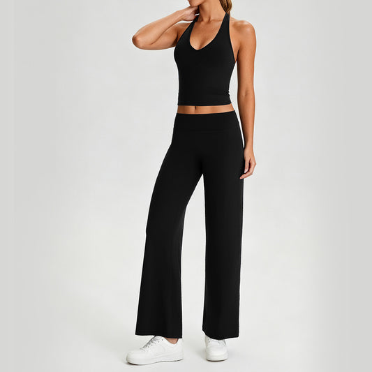 Wholesale Neck-Holder 2-Piece Activewear Set | Bulk Backless Top & Loose Straight-Leg Fitness Set | fouregg